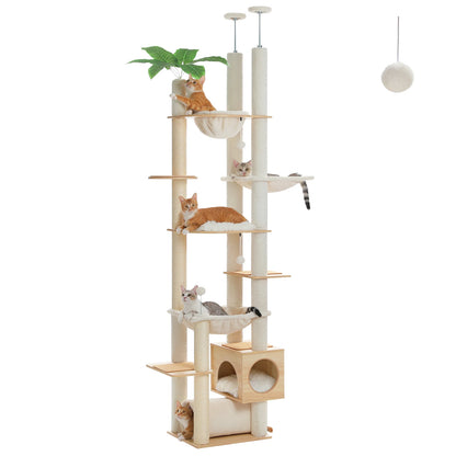 Arbre à chat beige sur fond blanc
