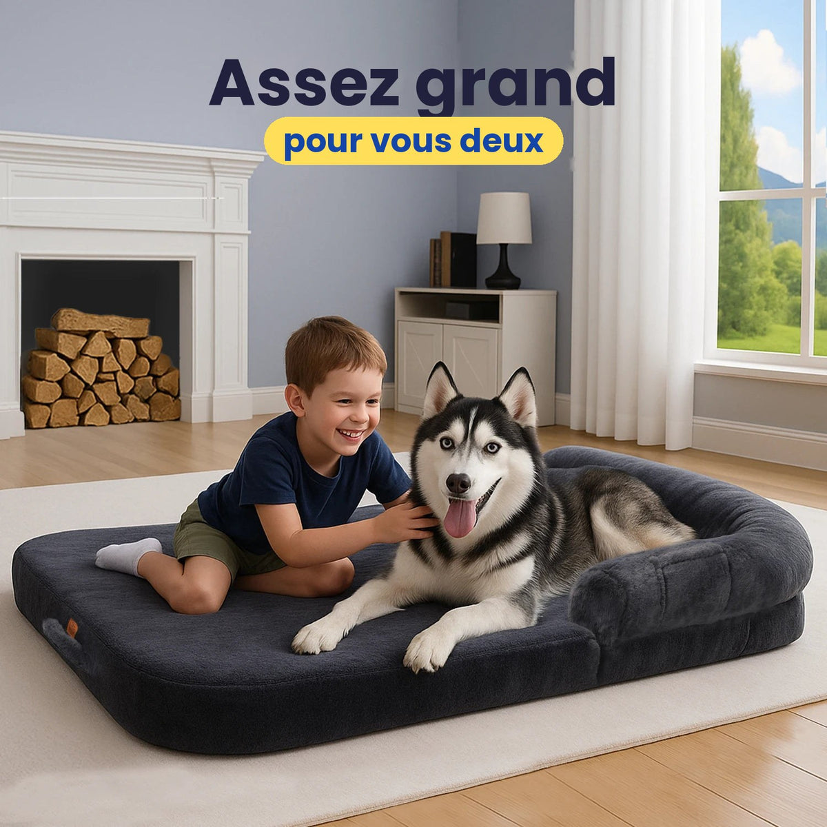 Lit XXL pour chien assez grand pour un enfant et un husky